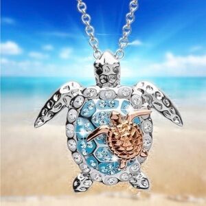 Silver and Blue Turtle Pendant Necklace